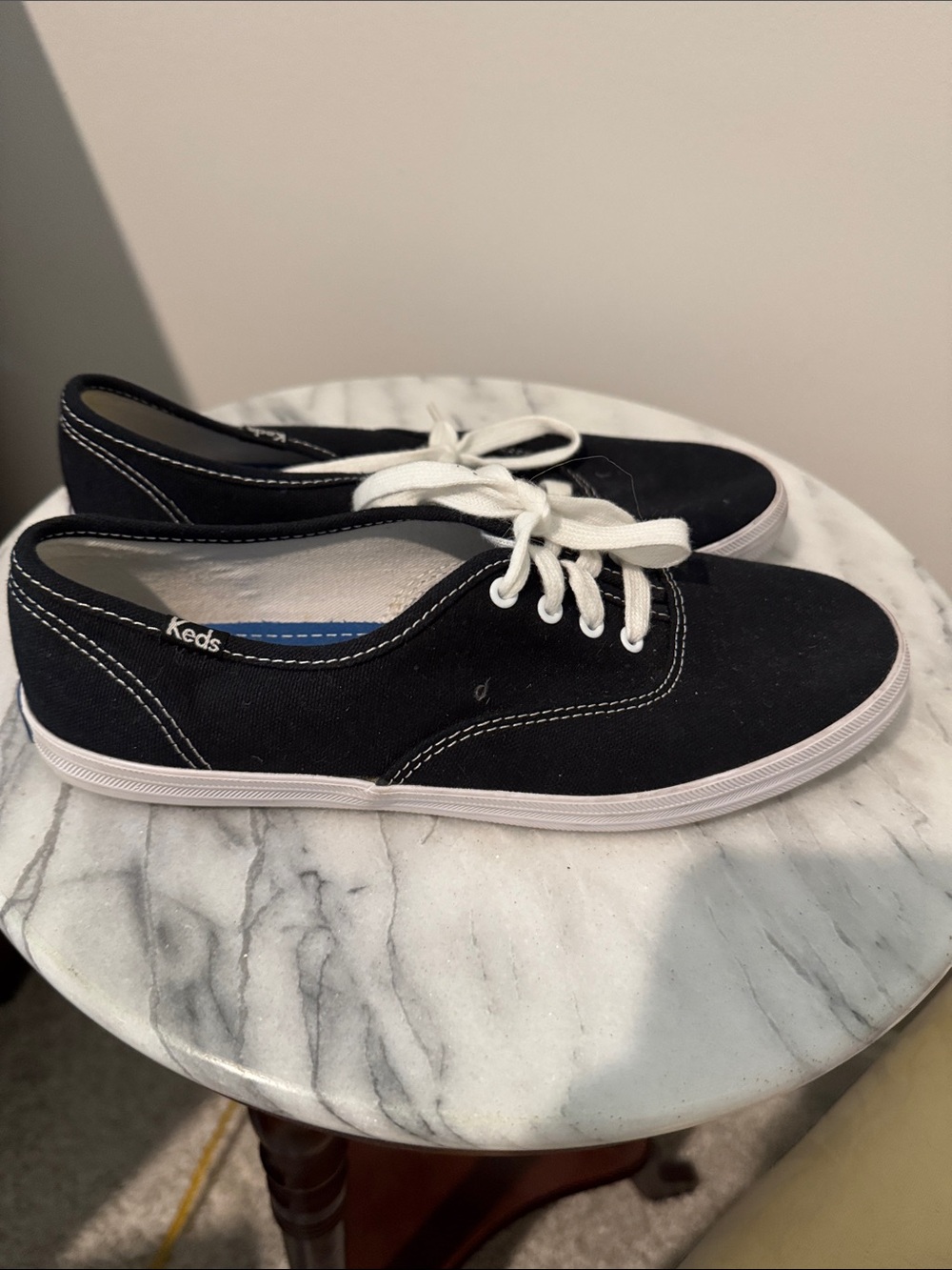 Keds Black Canvas Low-Top Lace-Up Sneakers with White Laces